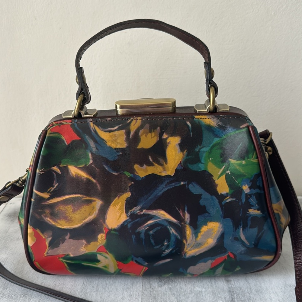 Patricia Nash Gracchi Frame Leather Winter Bloom Handbag Xbody Floral Brown - Picture 6 of 15
